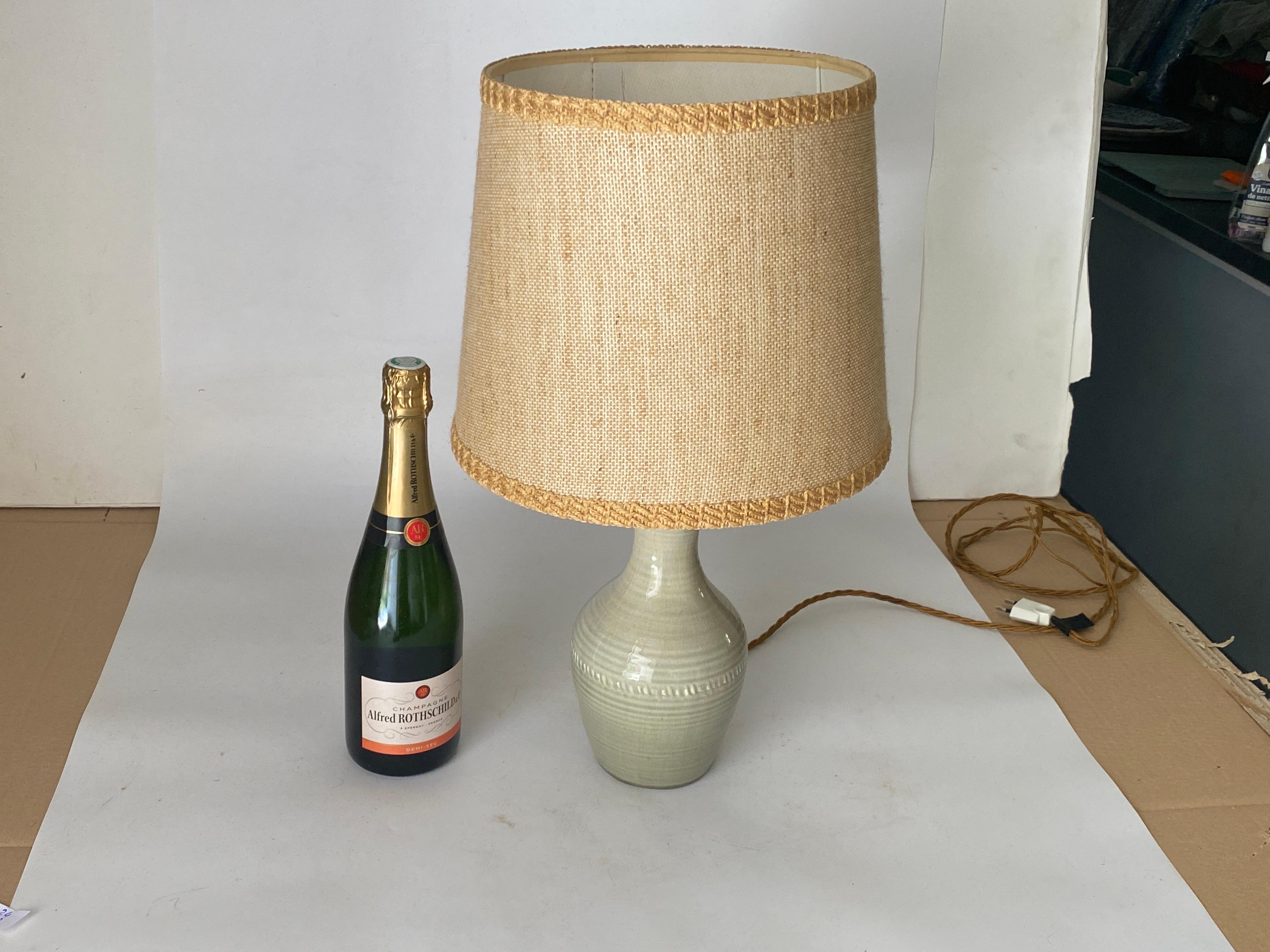 Mid-Century Modern Ceramic Lamp in Crackled Green Color France 1960 For Sale