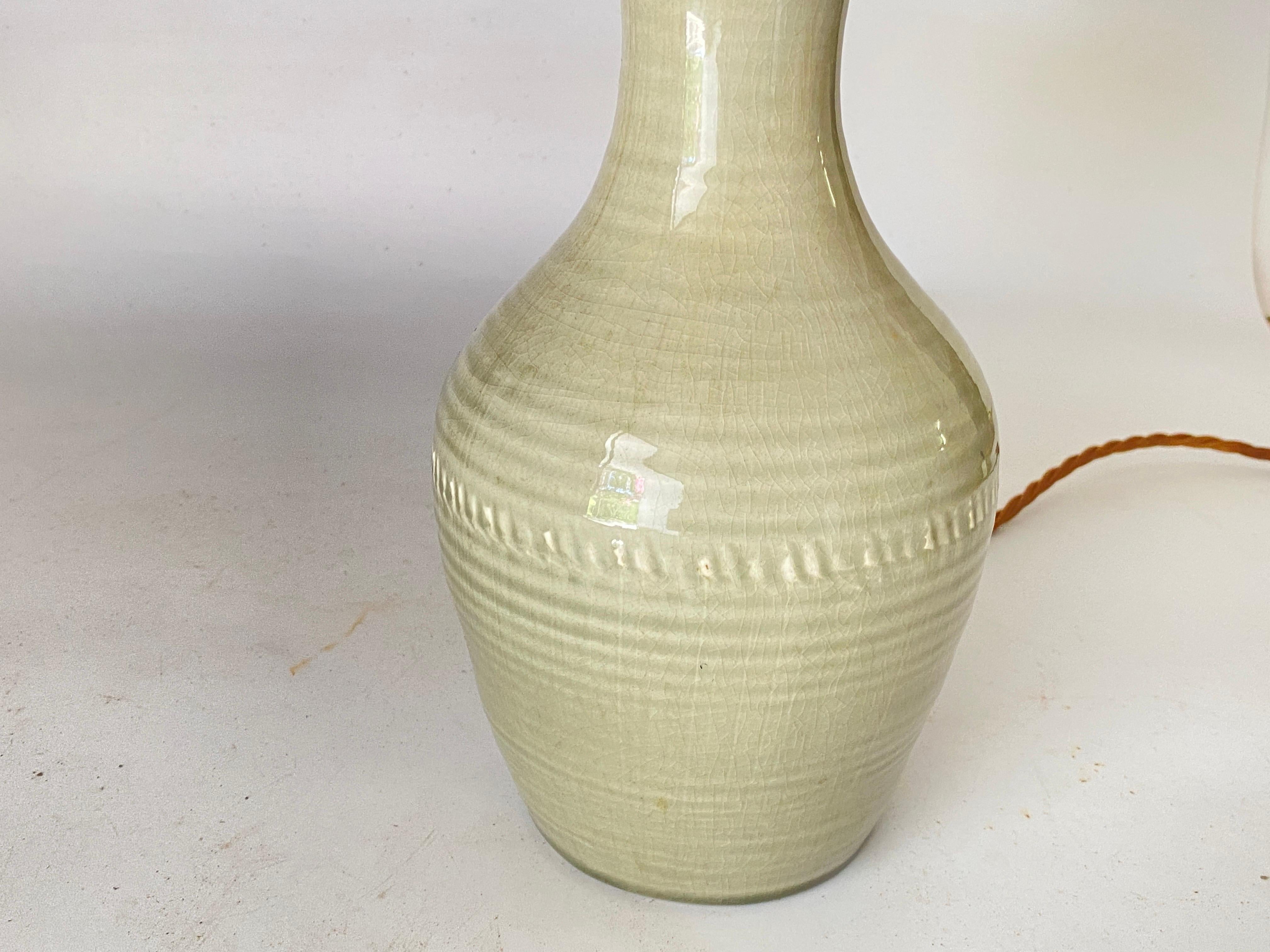 Ceramic Lamp in Crackled Green Color France 1960 For Sale 2