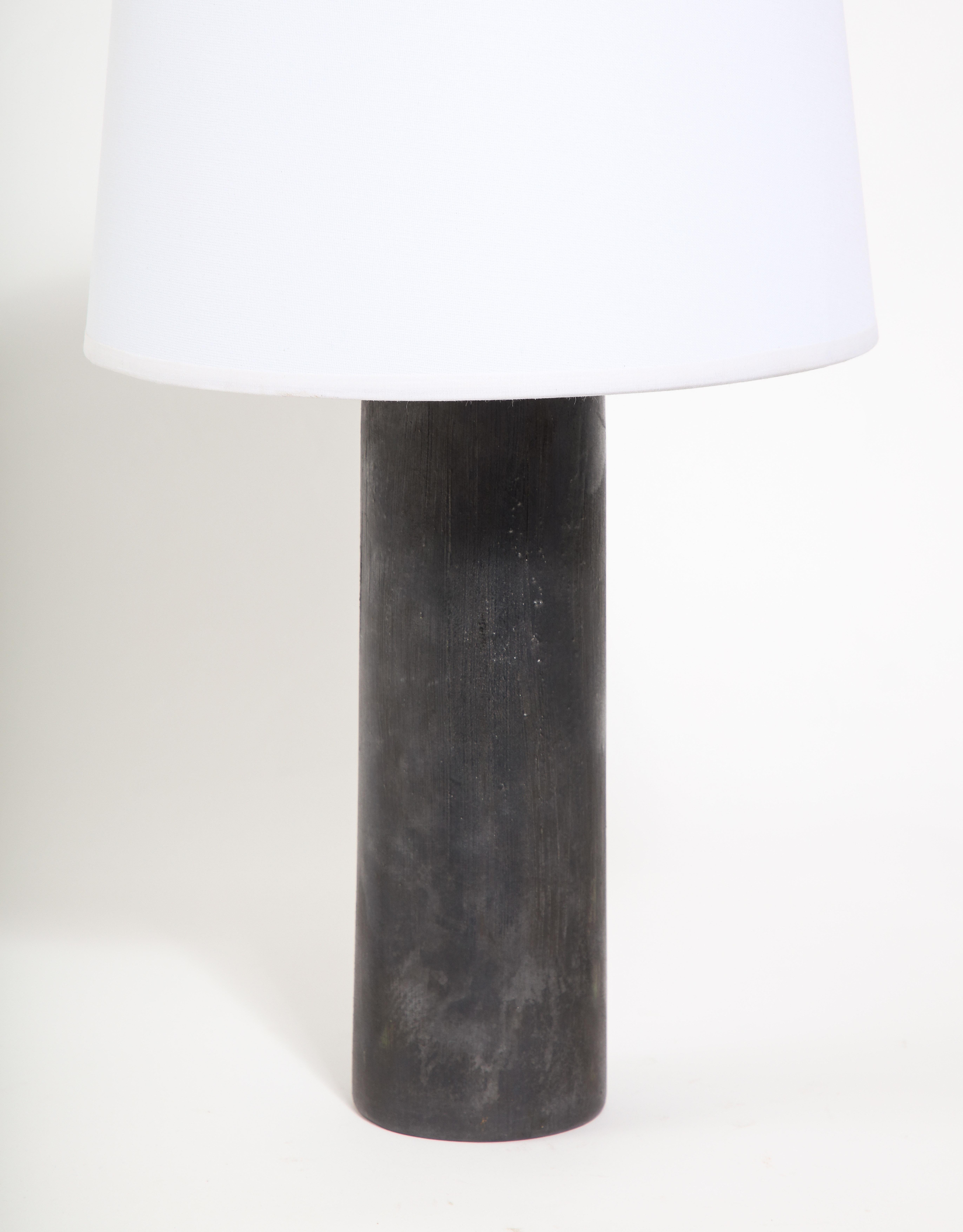 Gunmetal Ceramic Lamp in the Manner Of Jouve, France 1950's For Sale 5