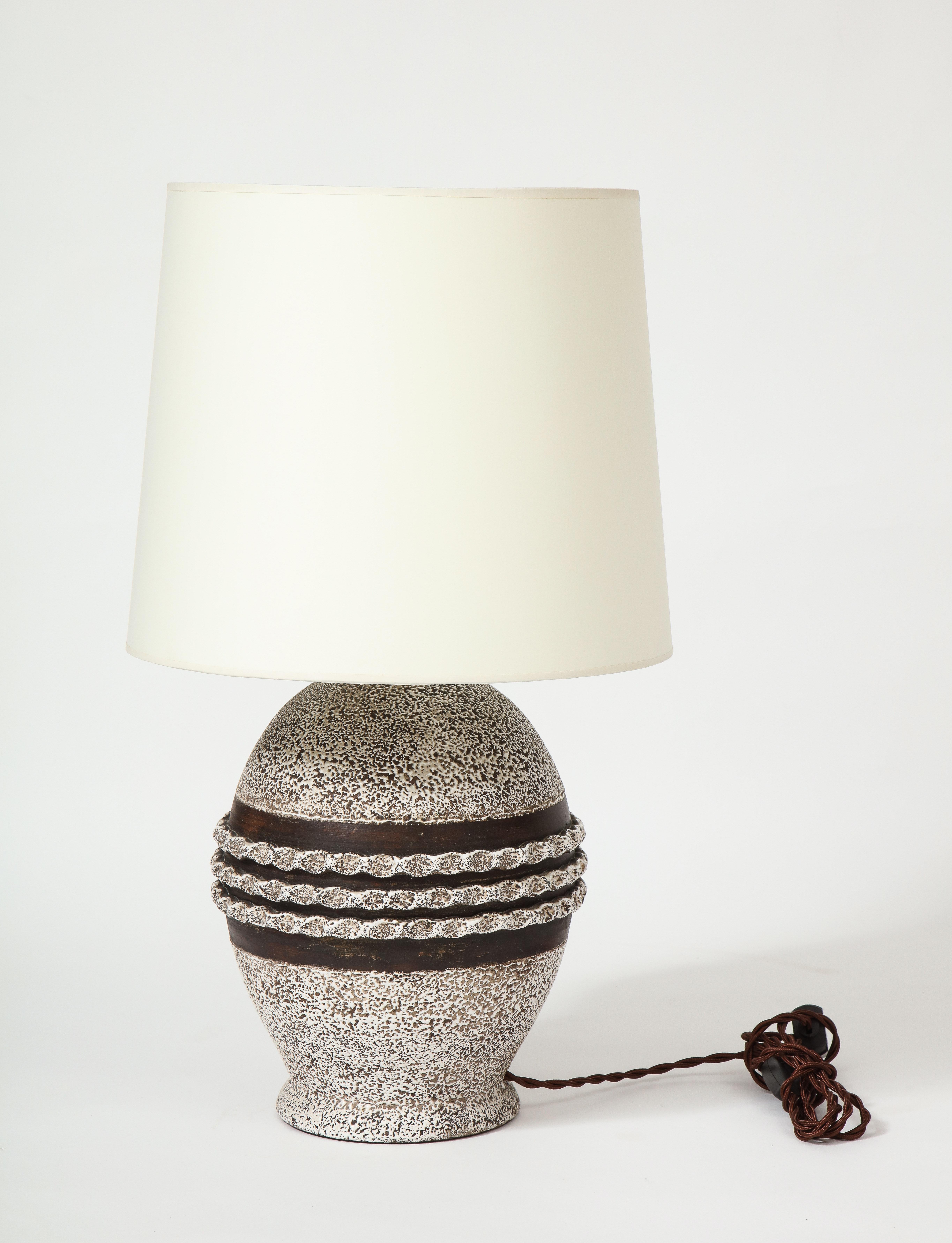 Mid-20th Century Ceramic Lamp in the Style of Jean Besnard, France, c. 1930-40