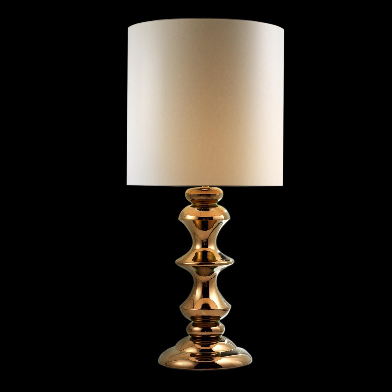 Ceramic lamp MIDA2
cod. LM002
handcrafted in bronze 
with cotton lampshade

Measures: 
H. 120.0 cm.
Dm. 50.0 cm.