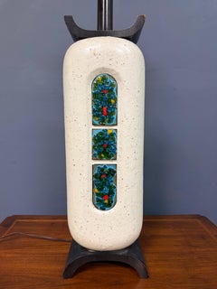 Ceramic Lamp W/ Fused Glass Mosaic Panels, Attributed to Bitossi for Raymor 1960