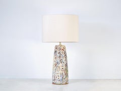 Ceramic Lamp White Blue Green Glaze Linen Lampshade - Handmade One of a Kind