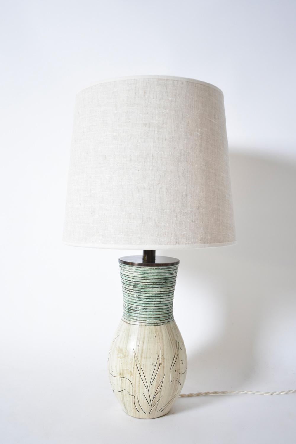 Mid-20th Century Ceramic lamp with a spring bocks pattern, 1950s For Sale