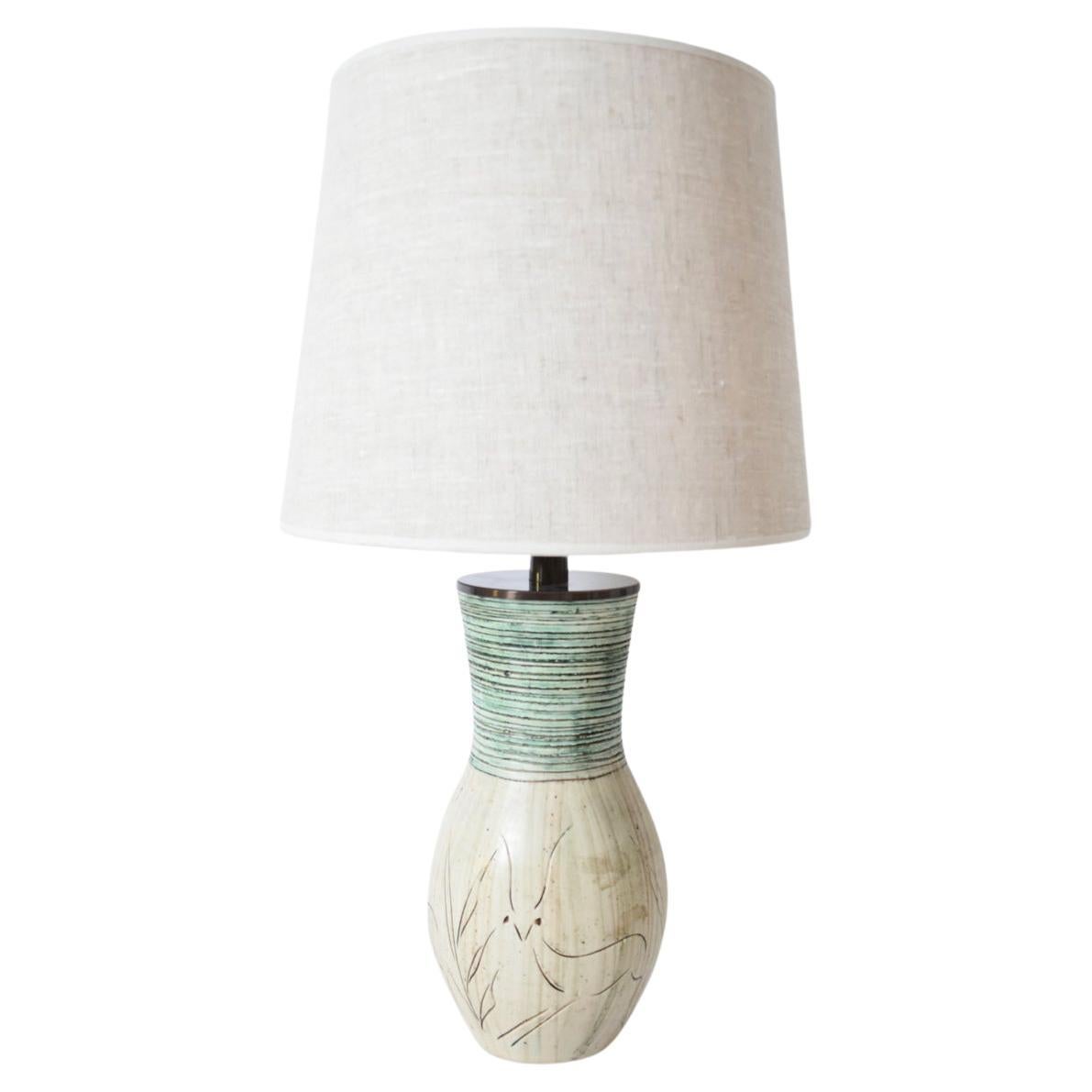 Ceramic lamp with a spring bocks pattern, 1950s For Sale