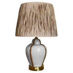 Ceramic Lamp With Bamboo-Like Motifs and Brass Details, 1970s