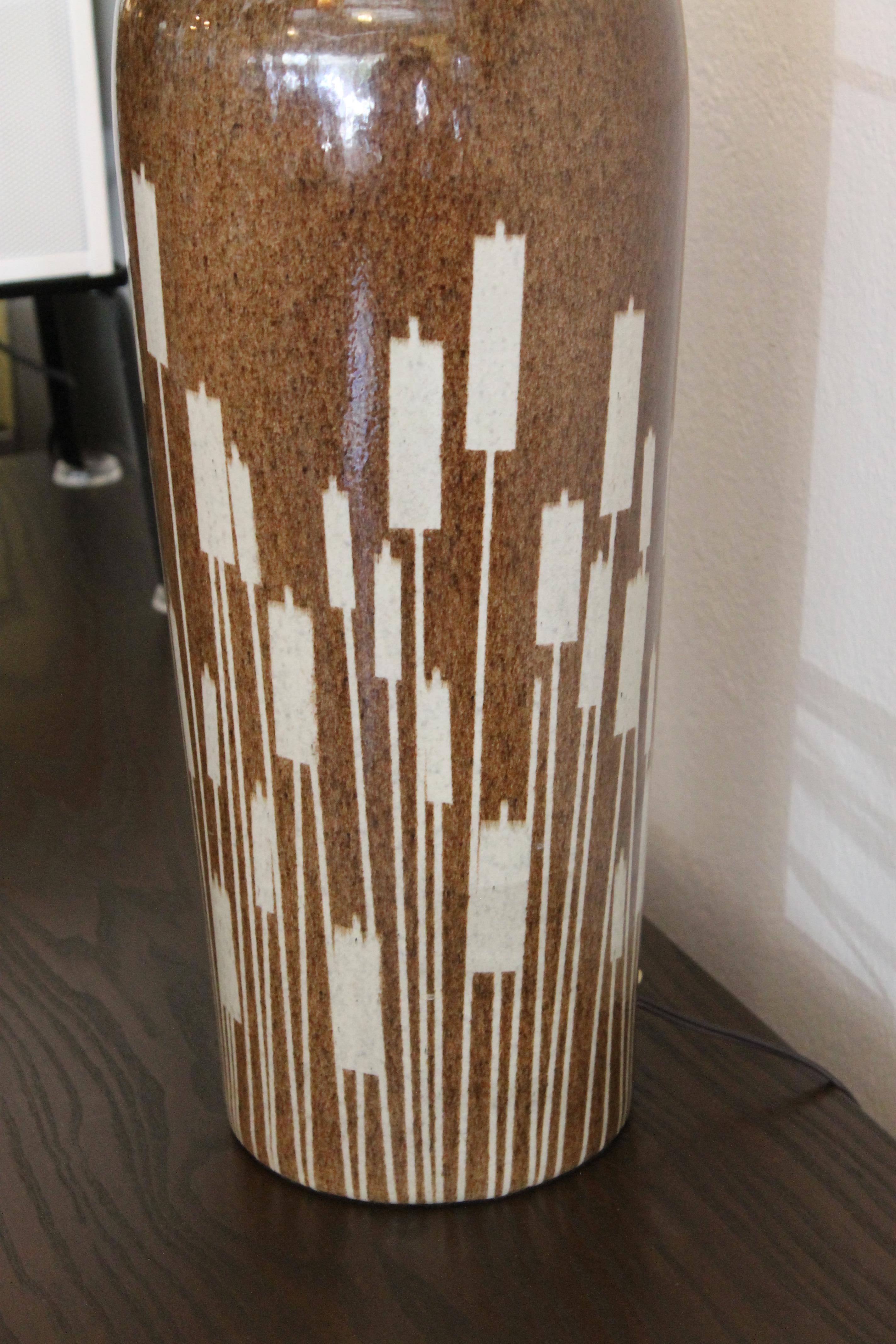 Glass Ceramic Lamp with Cattail Pattern For Sale