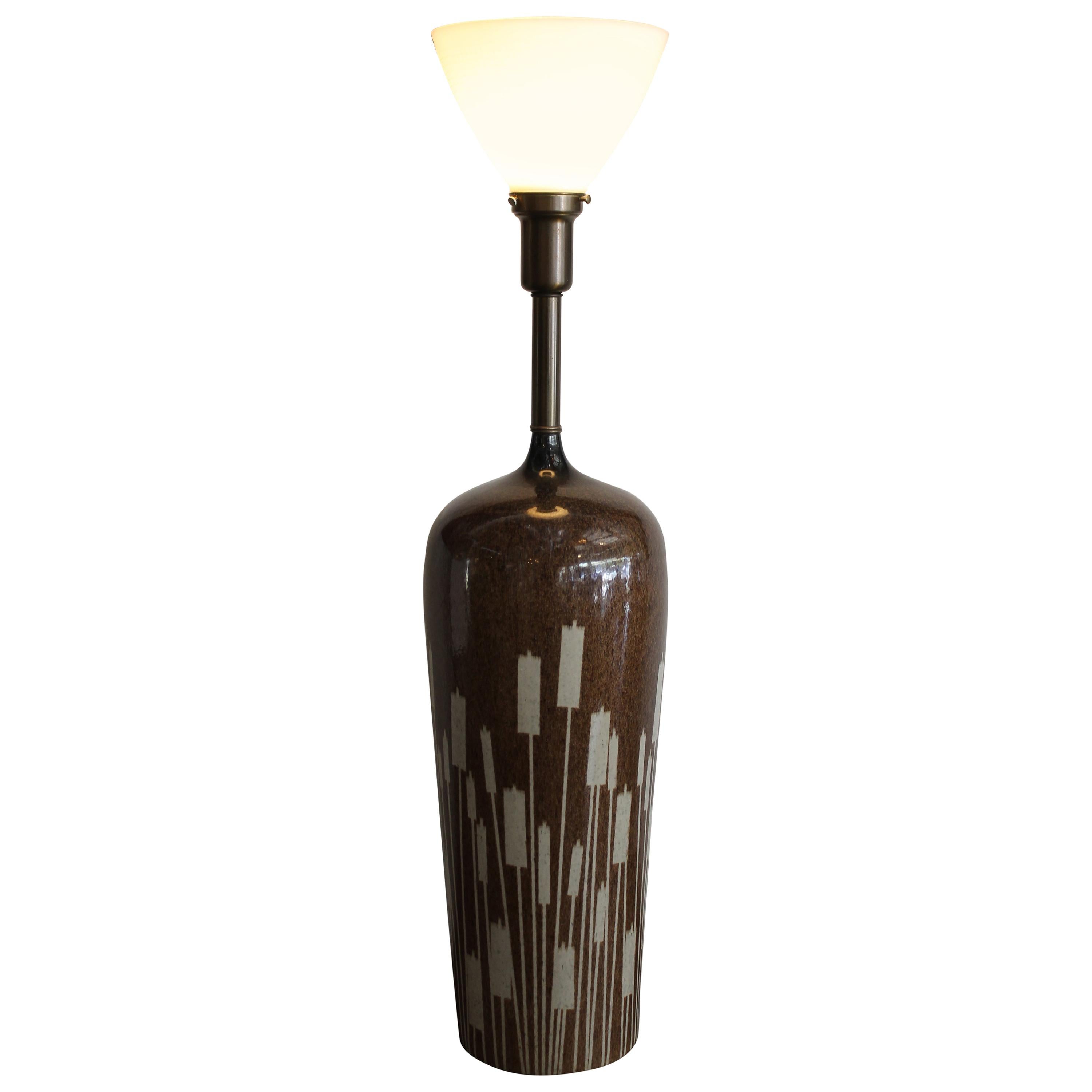 Ceramic Lamp with Cattail Pattern For Sale