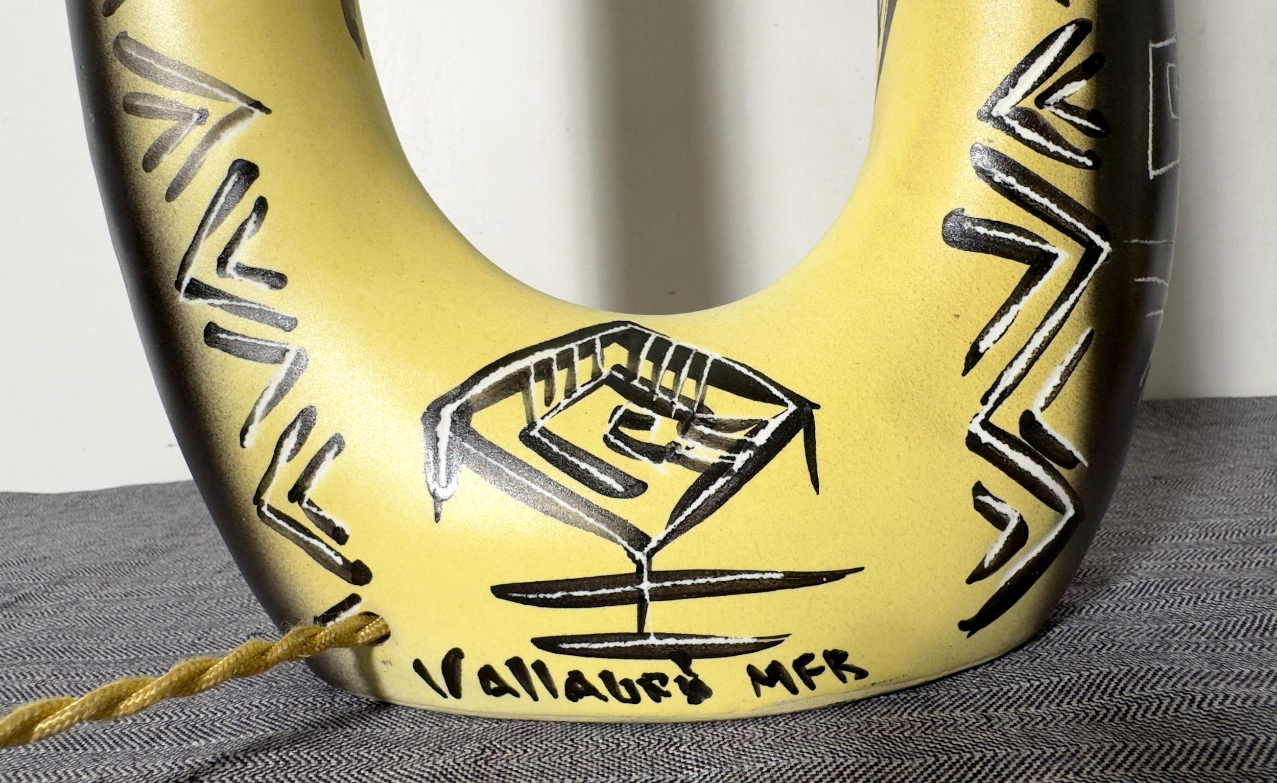Mid-20th Century Ceramic lamp with double draped shade by F. Ré, H. Ugo, Vallauris, circa 1955 For Sale