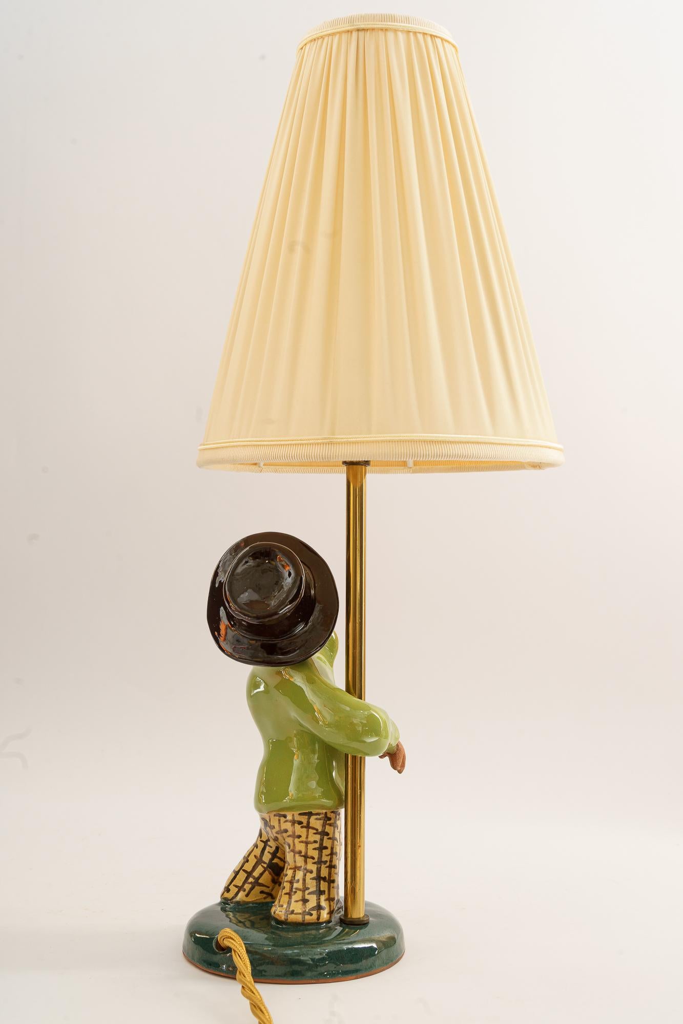 Ceramic Lamp with Fabric Shade, Vienna, Around 1950s For Sale 1