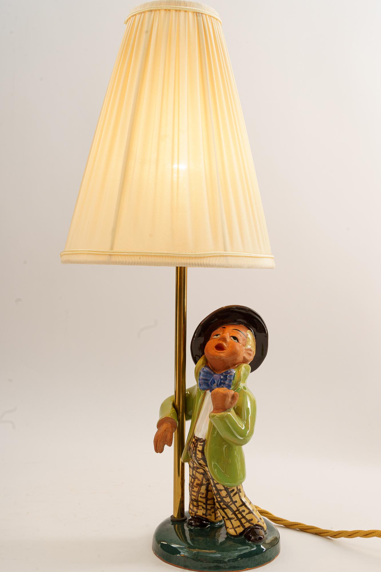 Ceramic Lamp with Fabric Shade, Vienna, Around 1950s For Sale 4