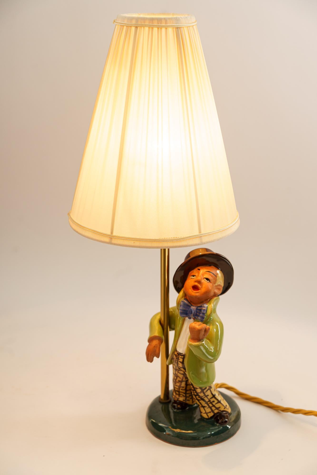 Ceramic Lamp with Fabric Shade, Vienna, Around 1950s For Sale 6