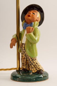 Lampada in ceramica con paralume in tessuto vienna 1950 circa