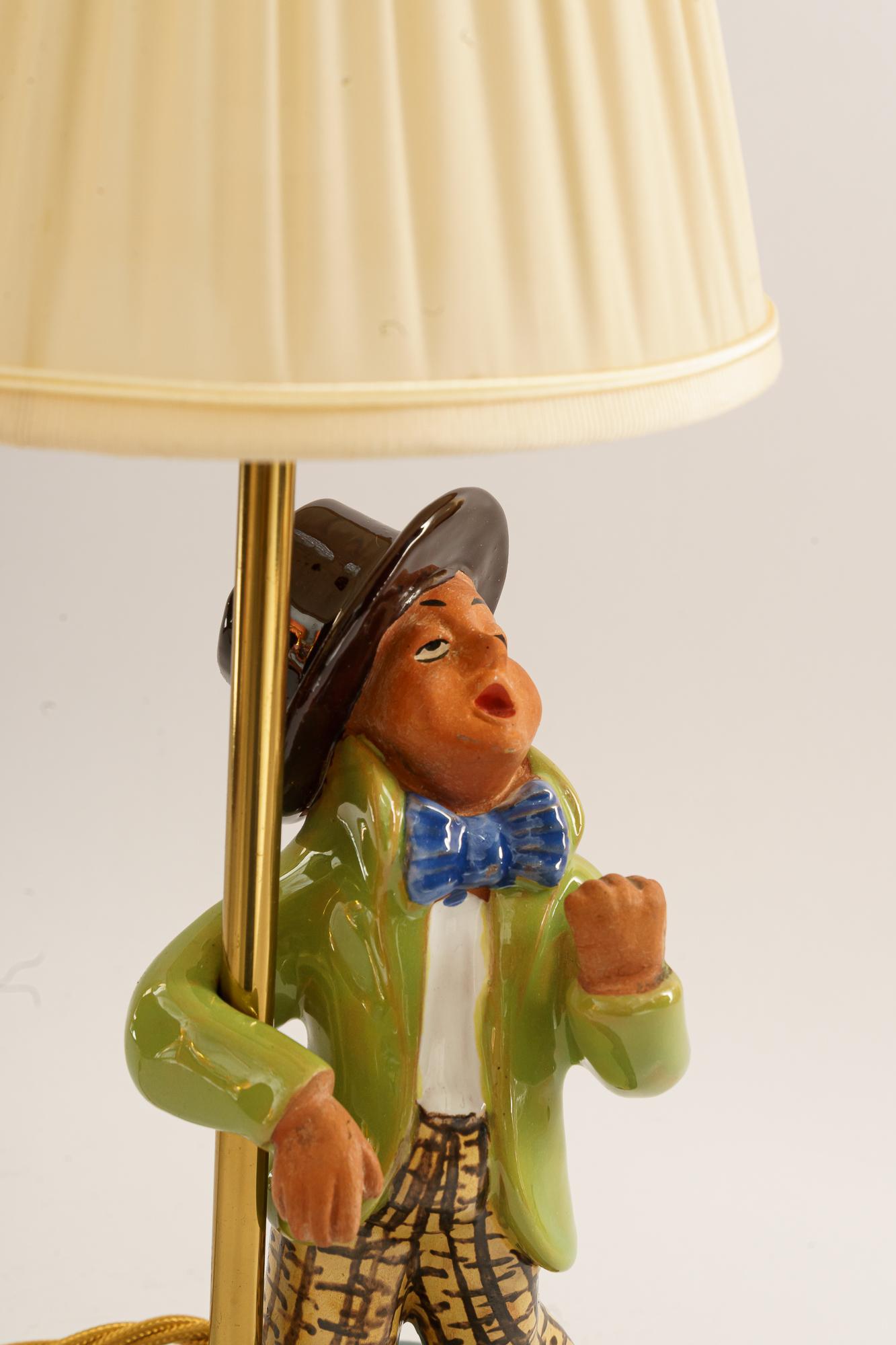 Ceramic Lamp with Fabric Shade, Vienna, Around 1950s In Good Condition For Sale In Wien, AT
