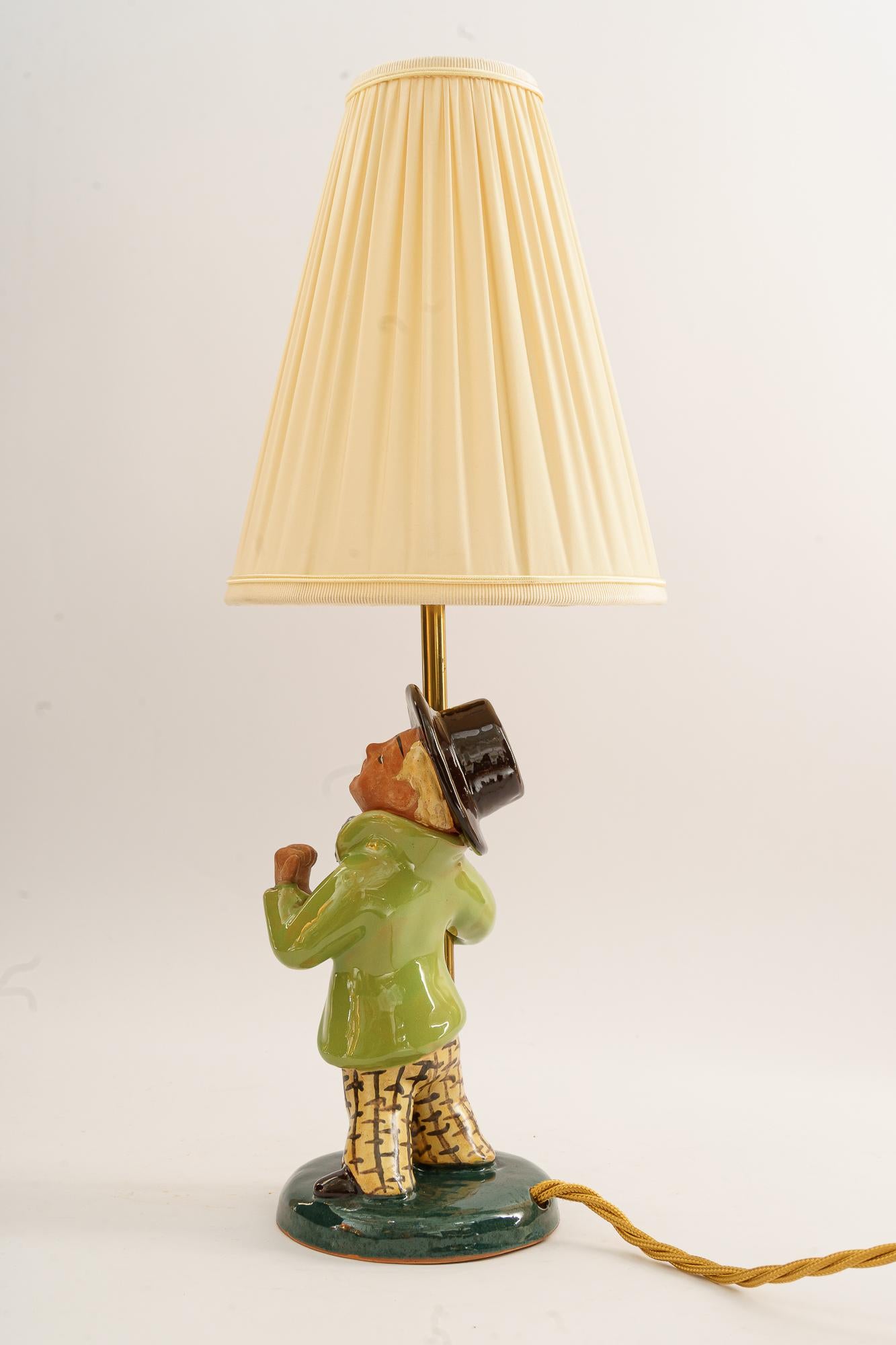 Mid-20th Century Ceramic Lamp with Fabric Shade, Vienna, Around 1950s For Sale