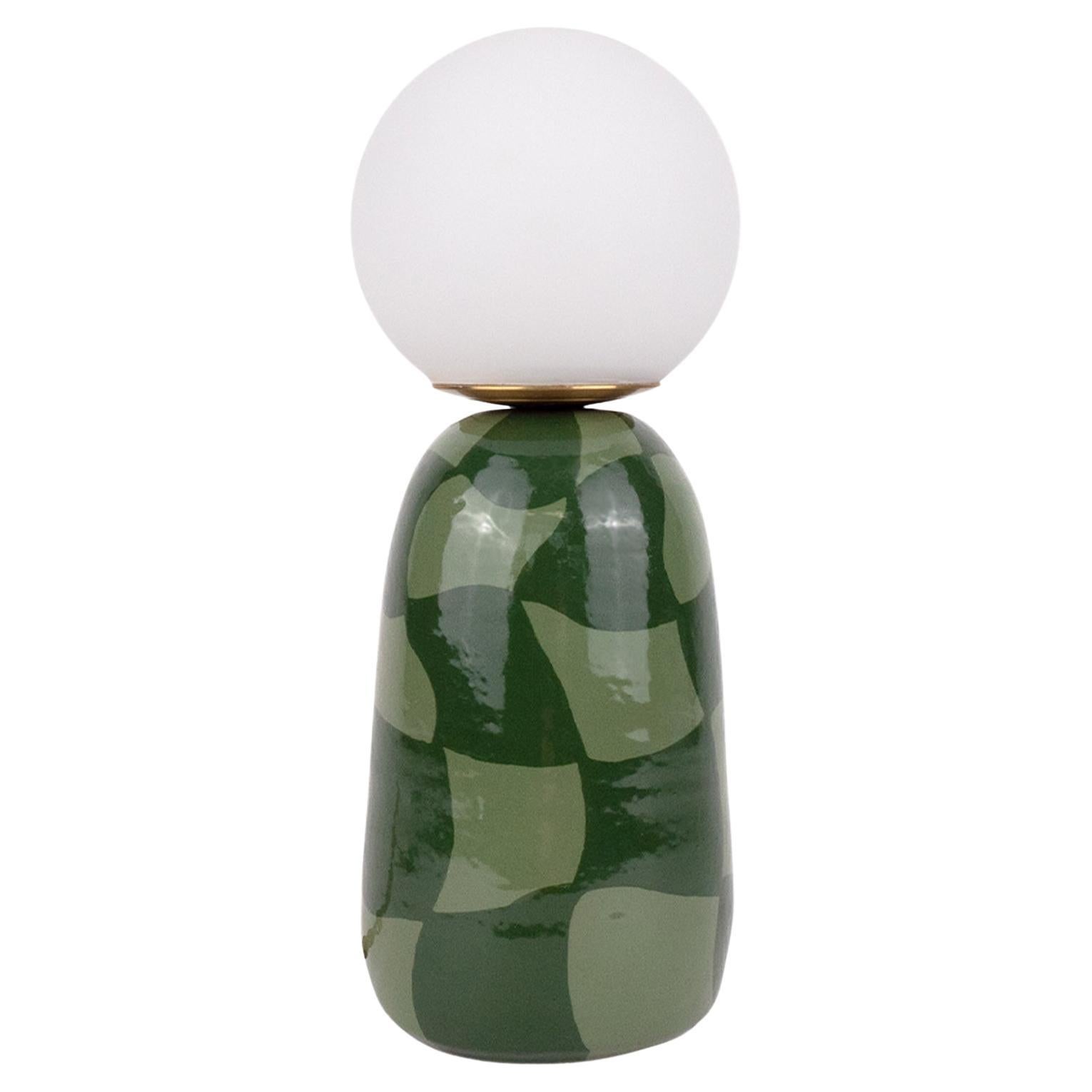 Ceramic Lamp with Glass Lamp Shade- Abstract Green Check