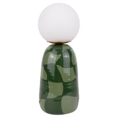 Ceramic Lamp with Glass Lamp Shade- Abstract Green Check