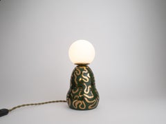 Ceramic Lamp with Glass Lamp Shade- Green and Gold Wiggle