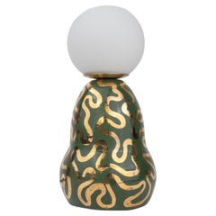 Ceramic Lamp with Glass Lamp Shade- Green and Gold Wiggle