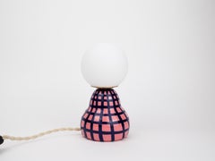 Ceramic Lamp with Glass Lamp Shade- Pink and Blue Grid