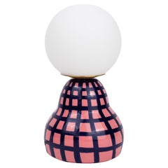 Ceramic Lamp with Glass Lamp Shade- Pink and Blue Grid