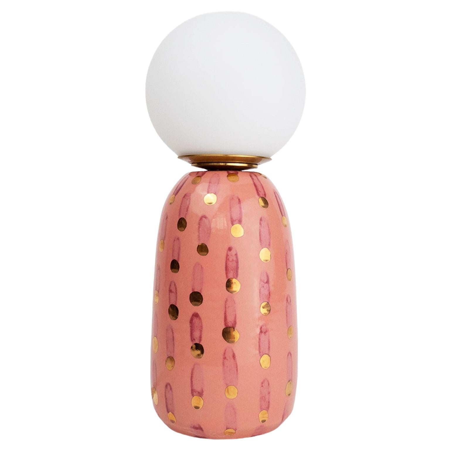 Lampe en céramique avec abat-jour en verre rose