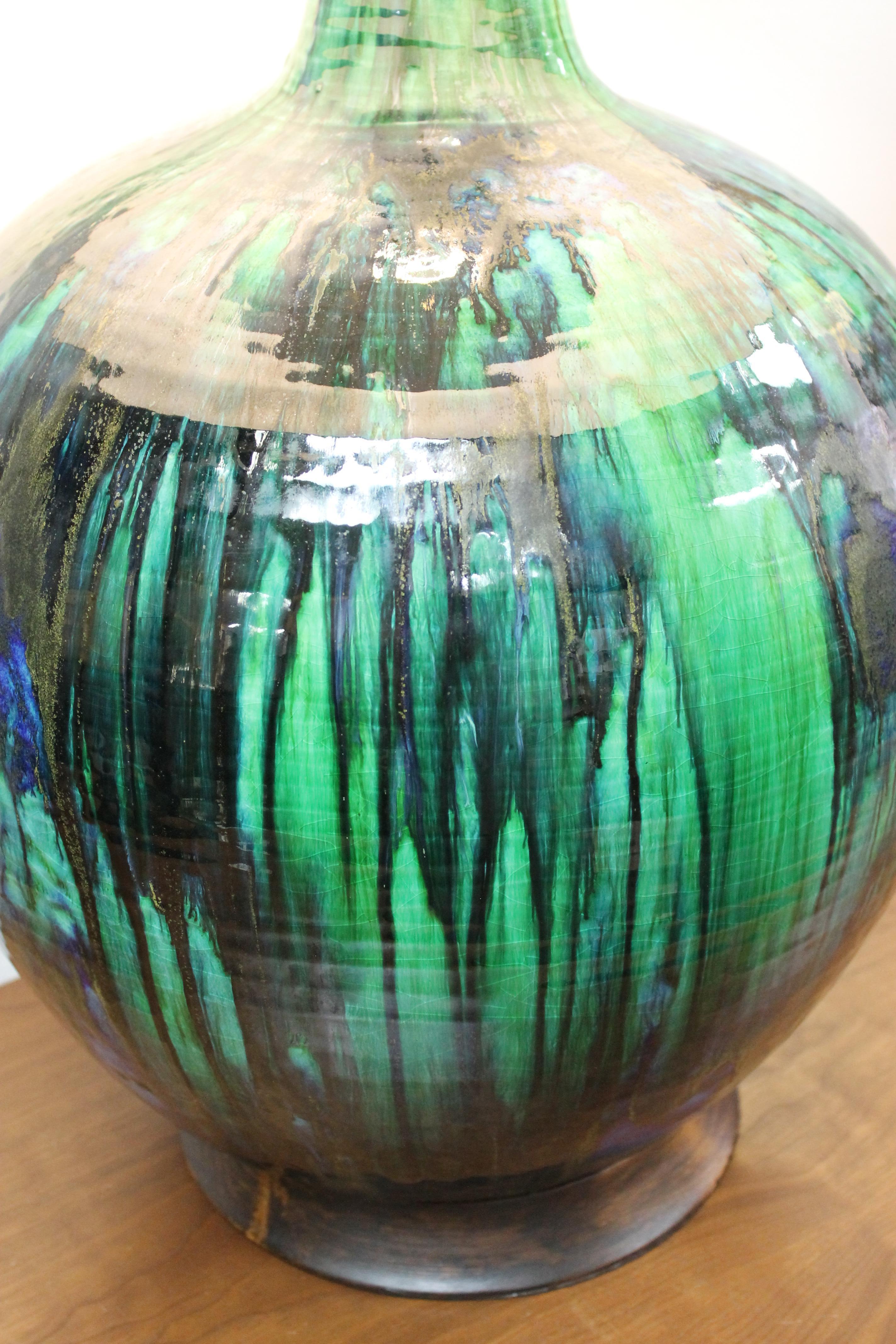 Mid-Century Modern Ceramic Lamp with Green, Black, Blues