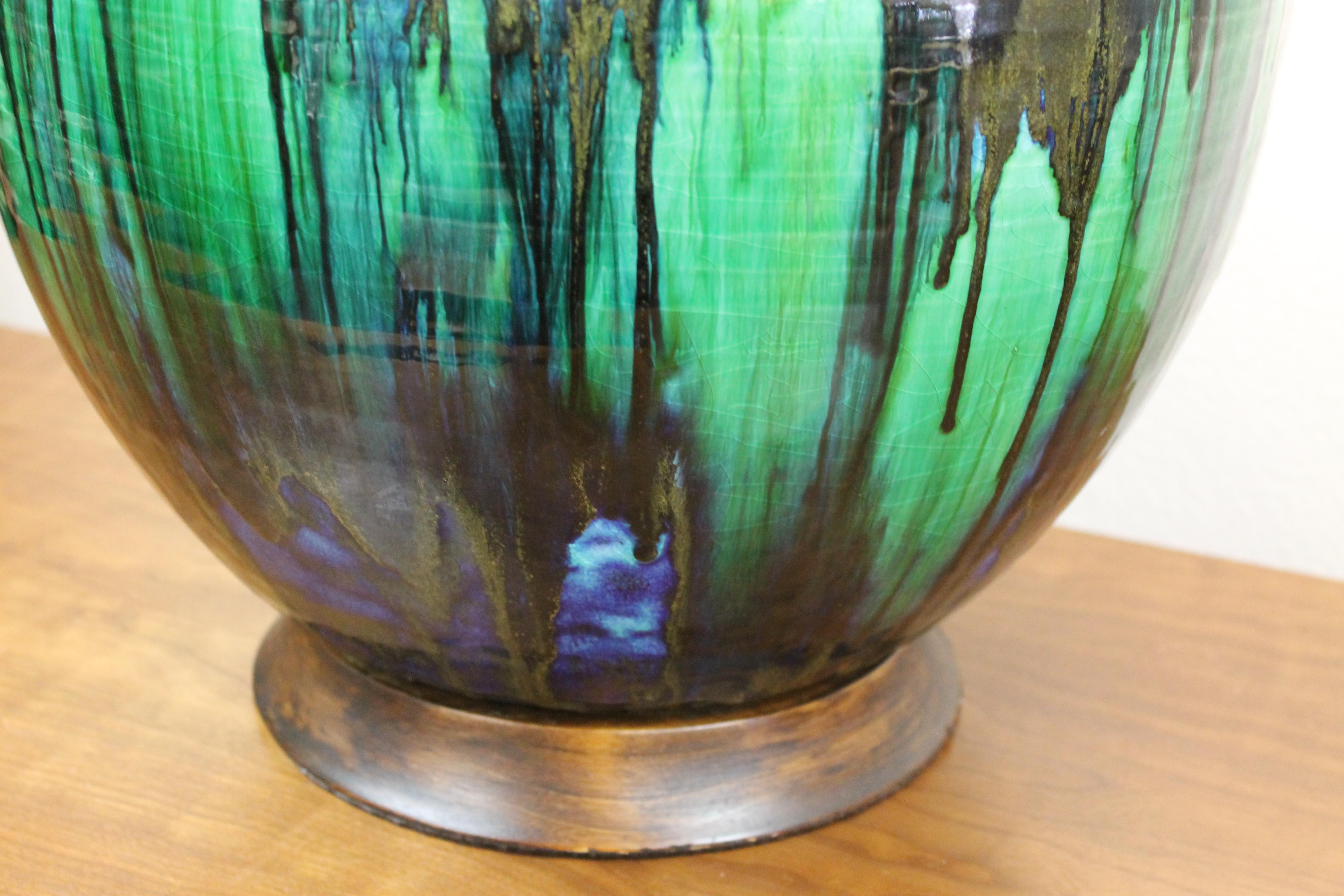 American Ceramic Lamp with Green, Black, Blues