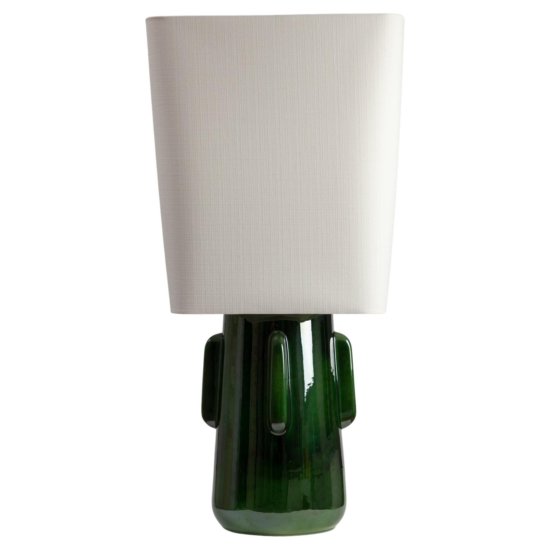TOSHIRO Grüne Keramiklampe mit Leinen-Lampenschirm