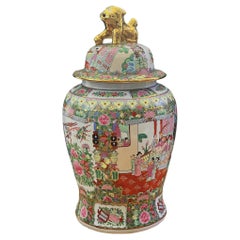 Urna balaustre asiática grande de cerámica o jarrón de suelo