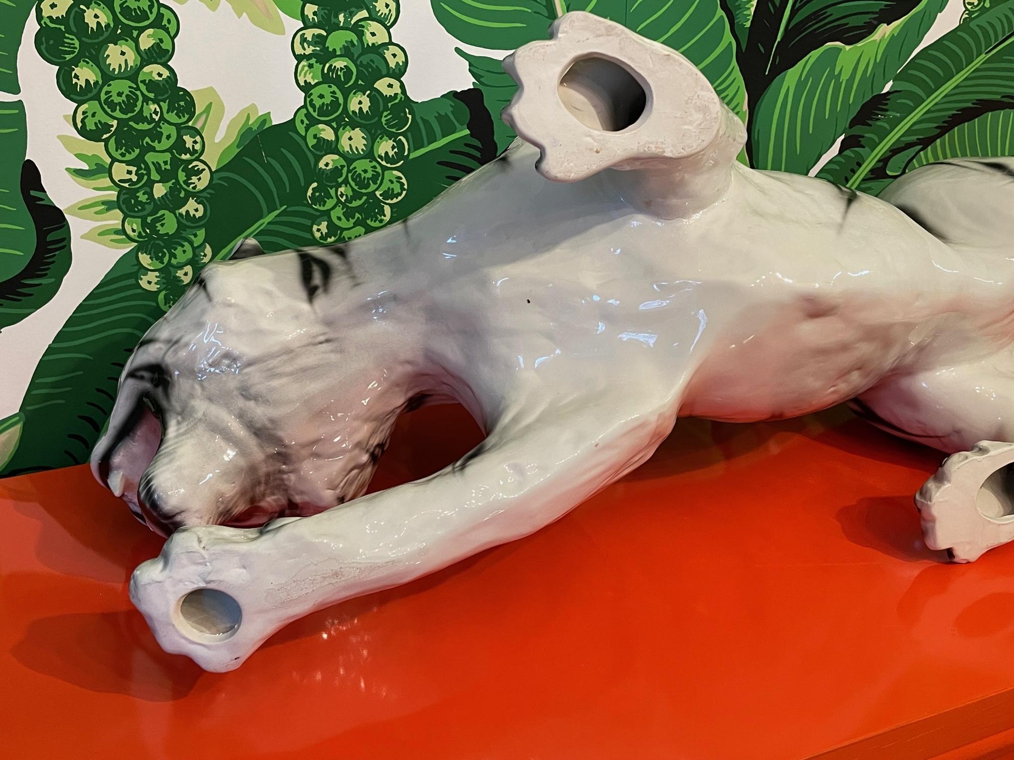 Ceramic Large Crouching White Tiger Statue For Sale 4