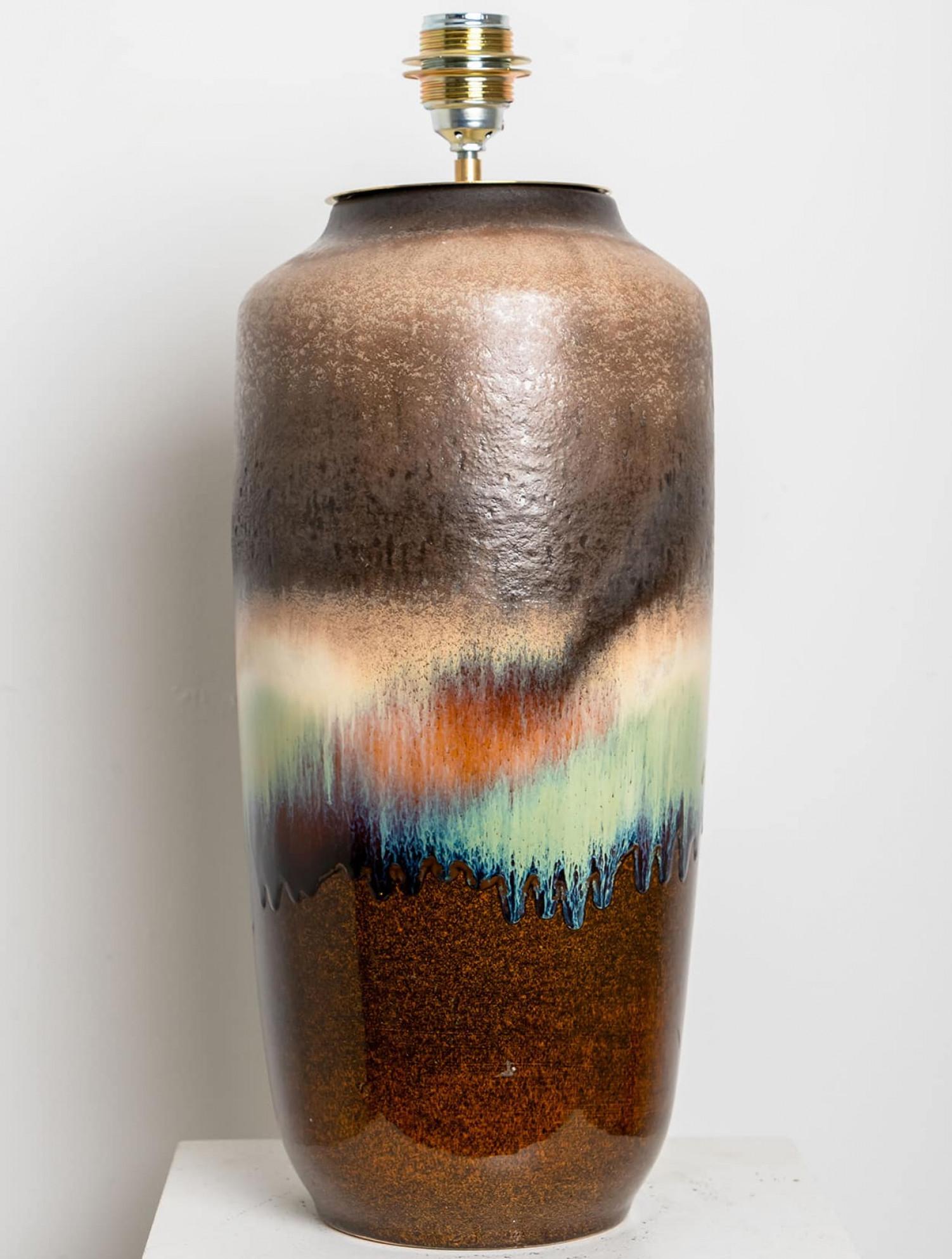 Mid-Century Modern Ceramic Large Table Lamp with Custom Made Lampshade by René Houben For Sale