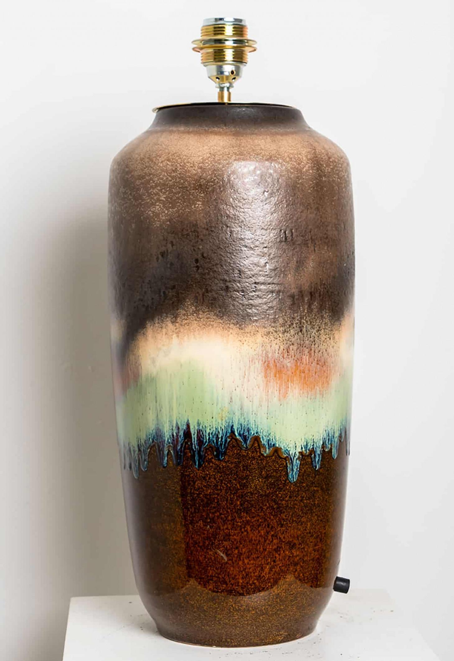 20th Century Ceramic Large Table Lamp with Custom Made Lampshade by René Houben For Sale