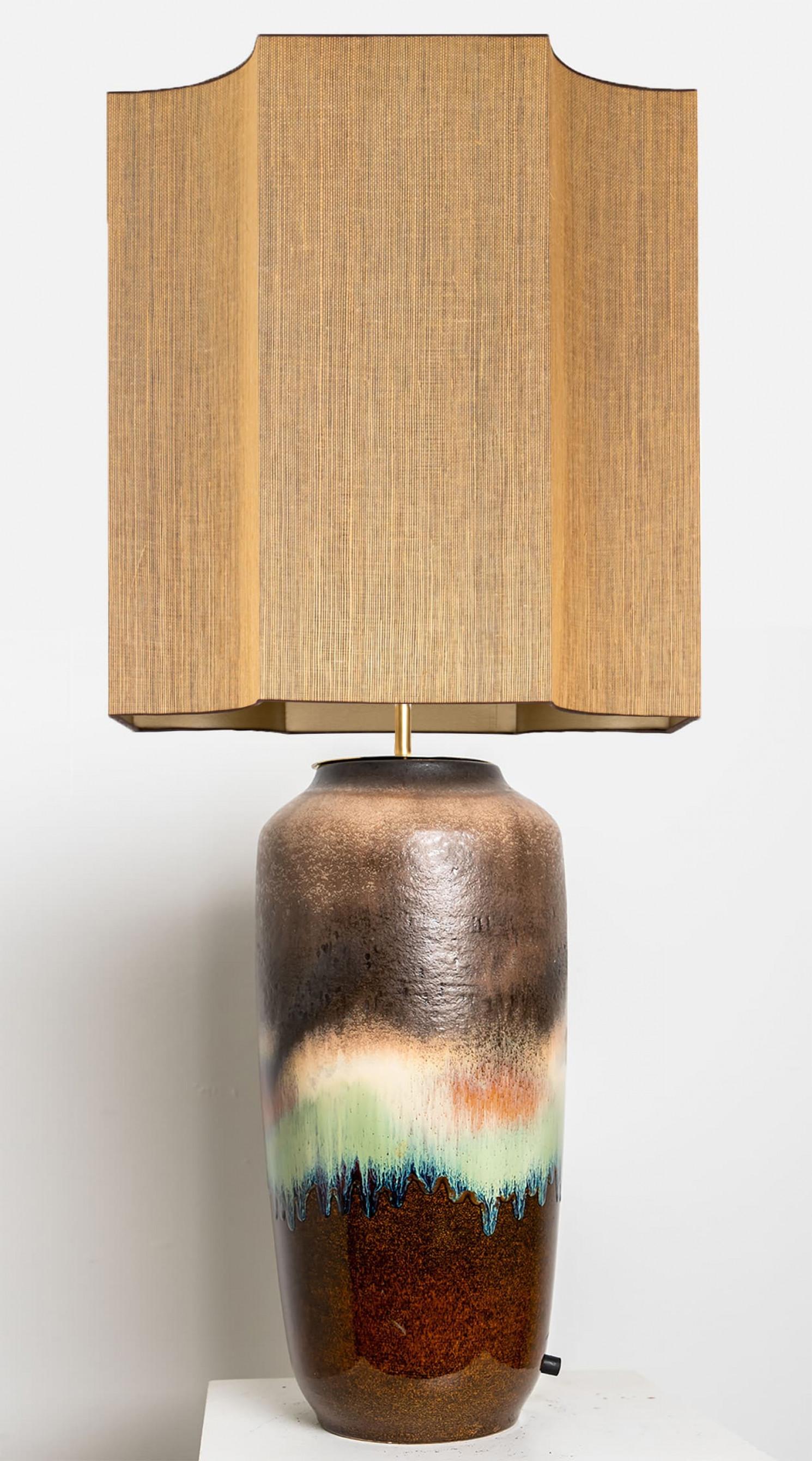 Ceramic Large Table Lamp with Custom Made Lampshade by René Houben For Sale 2