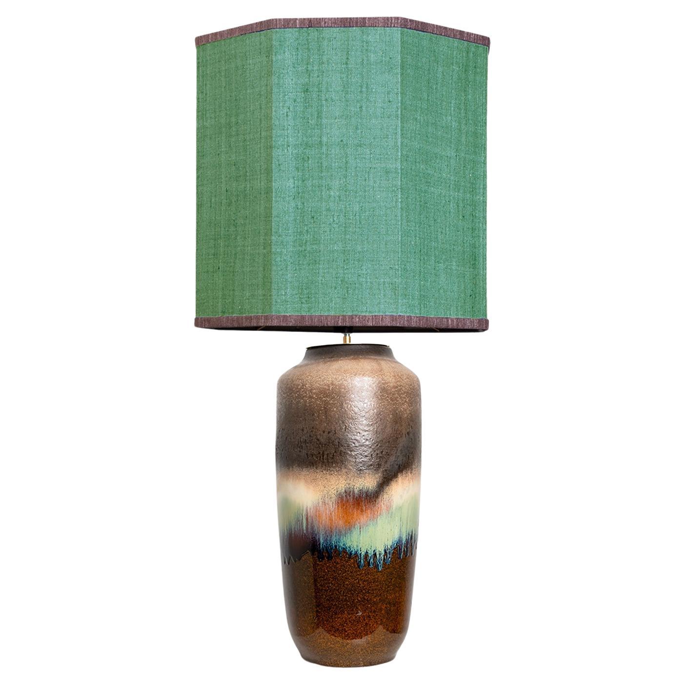 Pair of Extra Large Ceramic Table Lamps with Custom Made Lampshades, René Houben For Sale at 1stDibs