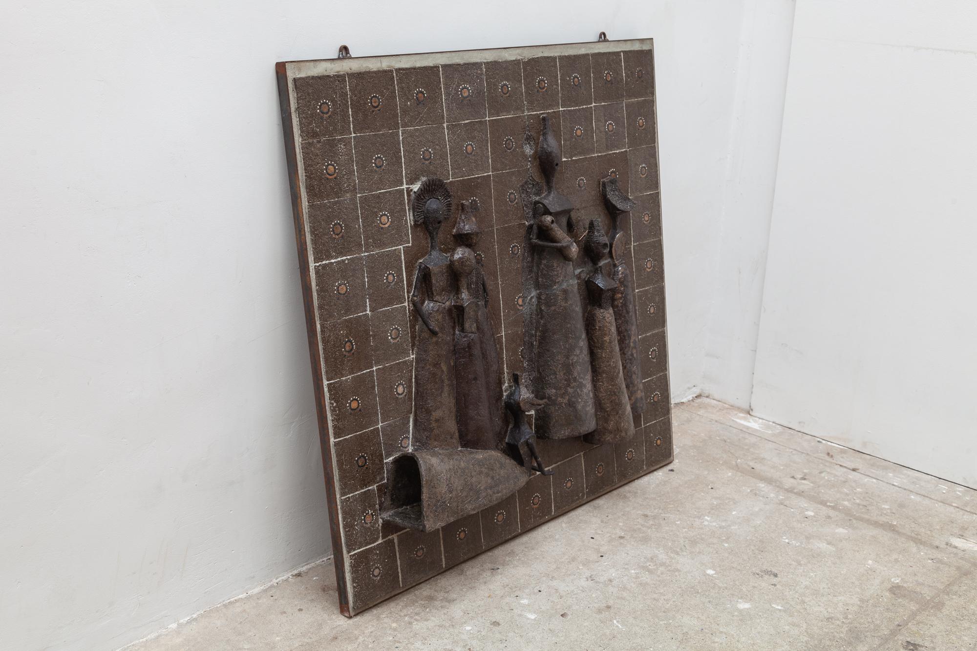Mid-Century Modern Ceramic Large Tile Wall Mounted Sculpture Group of Women, Belgium 1960s For Sale