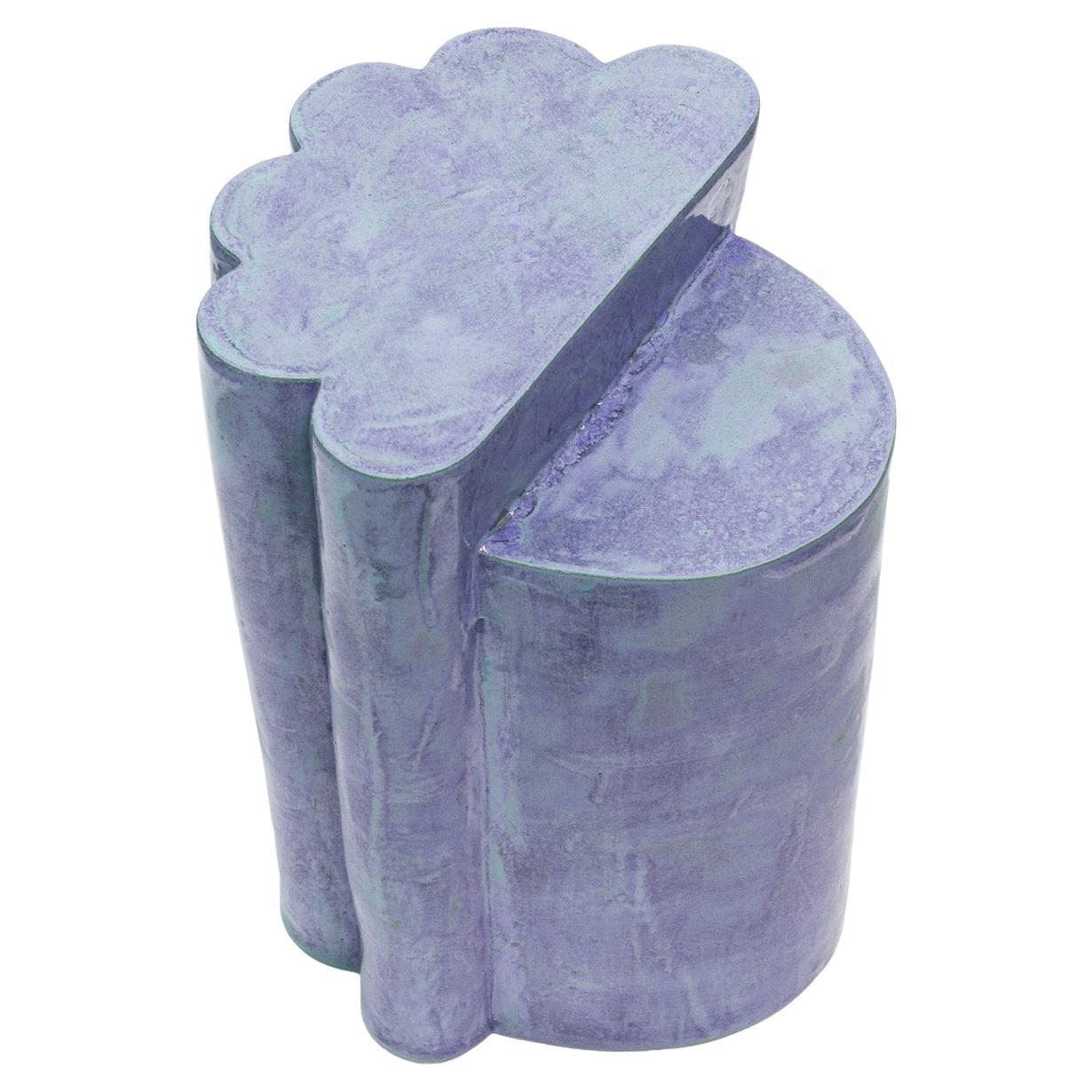 Ceramic Ledge Side Table & Stool in Blue Matte by Bzippy For Sale