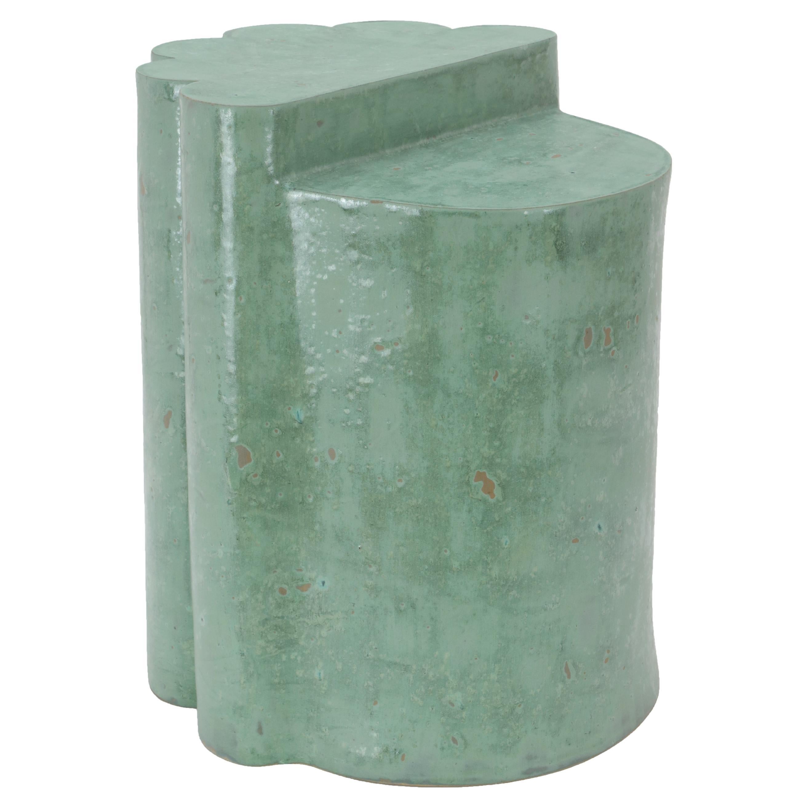 Ceramic Ledge Side Table & Stool in Jade by BZIPPY For Sale