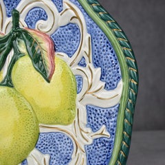 Keramik Zitronenfruchtmotiv Majolika Dekorativer Trompe L'Oeil Teller Fitz & Floyd