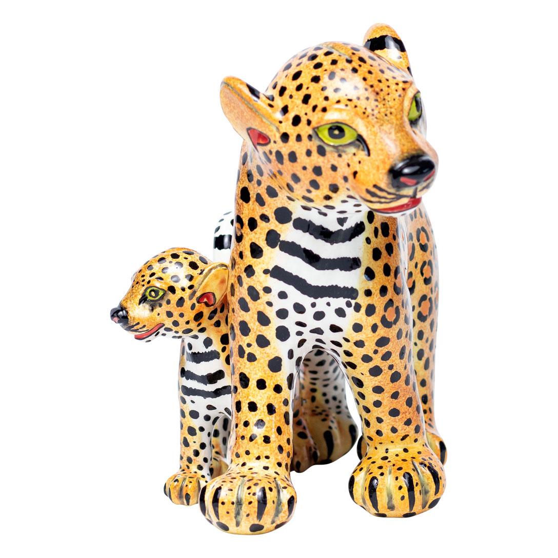 Ceramic Leopard And Baby Sculpture, hand made in South Africa For Sale 3