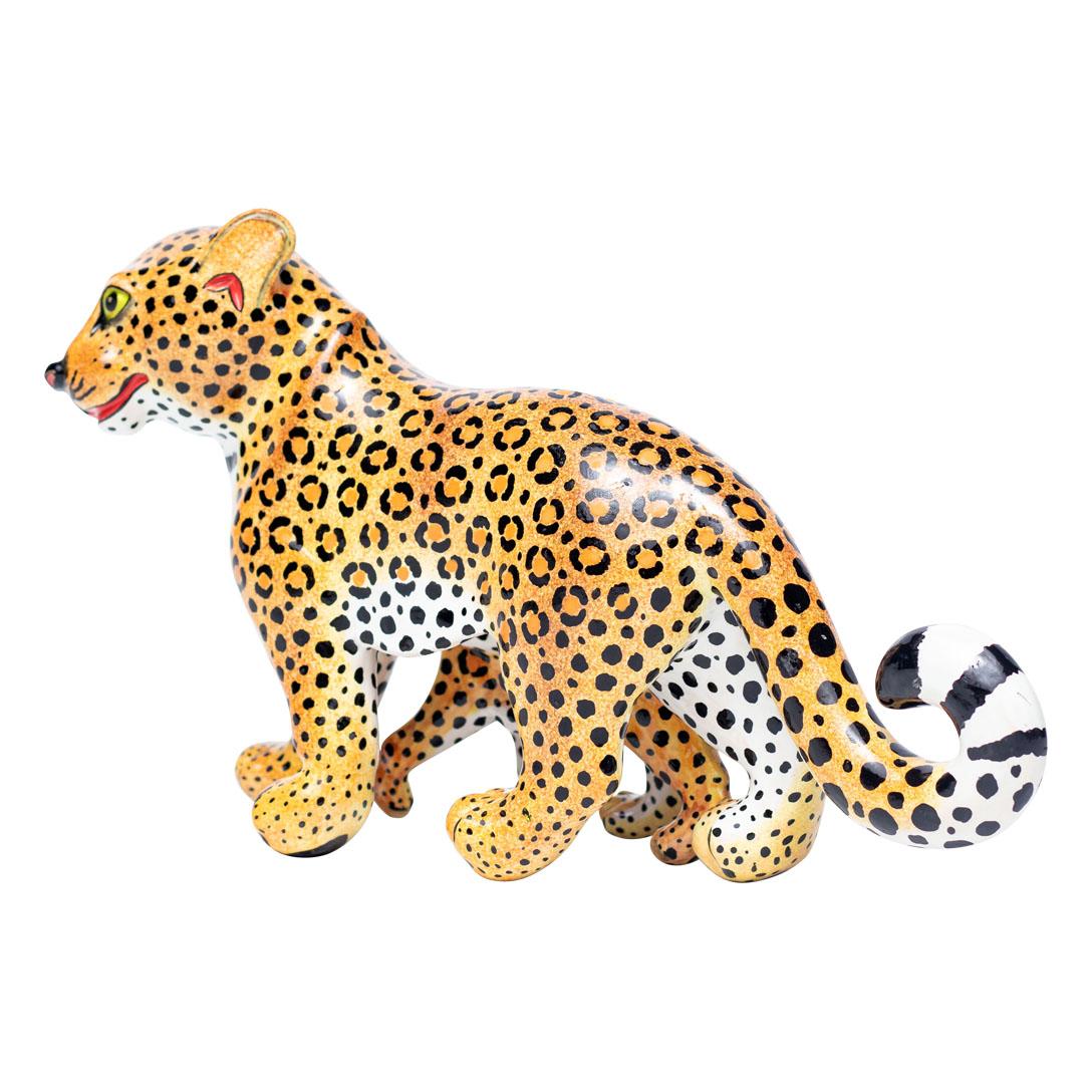 Contemporary Ceramic Leopard And Baby Sculpture, hand made in South Africa For Sale