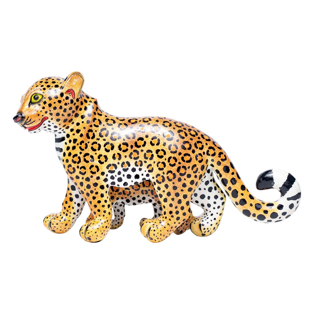 Ceramic Leopard And Baby Sculpture, hand made in South Africa For Sale 1