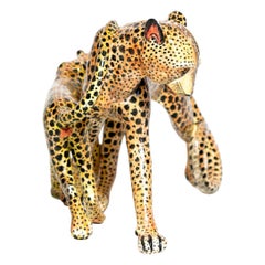 Ceramic  Leopard And Cub Sculpture , hand made in South Africa
