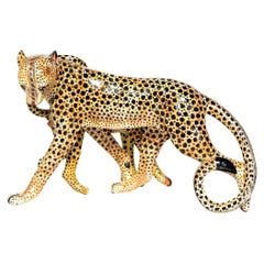 Ceramic  Leopard And Cub Sculpture , hand made in South Africa