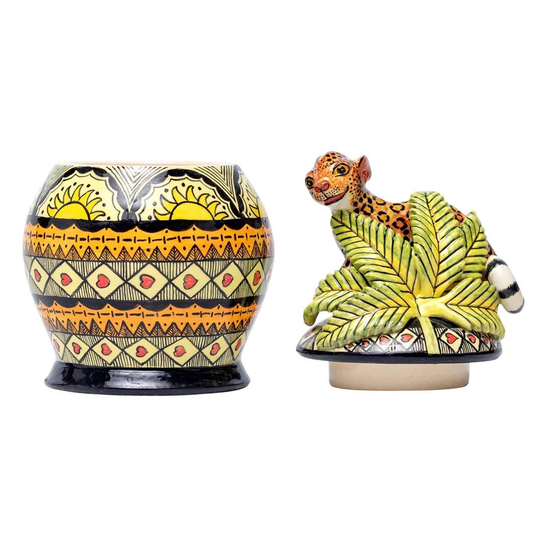 Modern Ceramic Leopard Jewelry Box  , hand made in South Africa For Sale