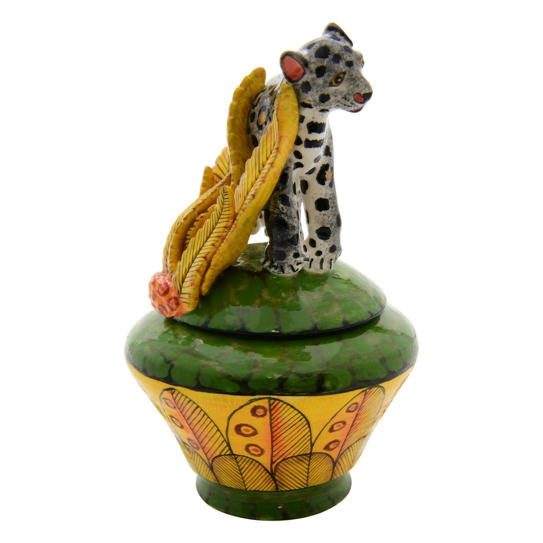 South African Ceramic  Leopard Jewelry  Box  , hand made in South Africa For Sale
