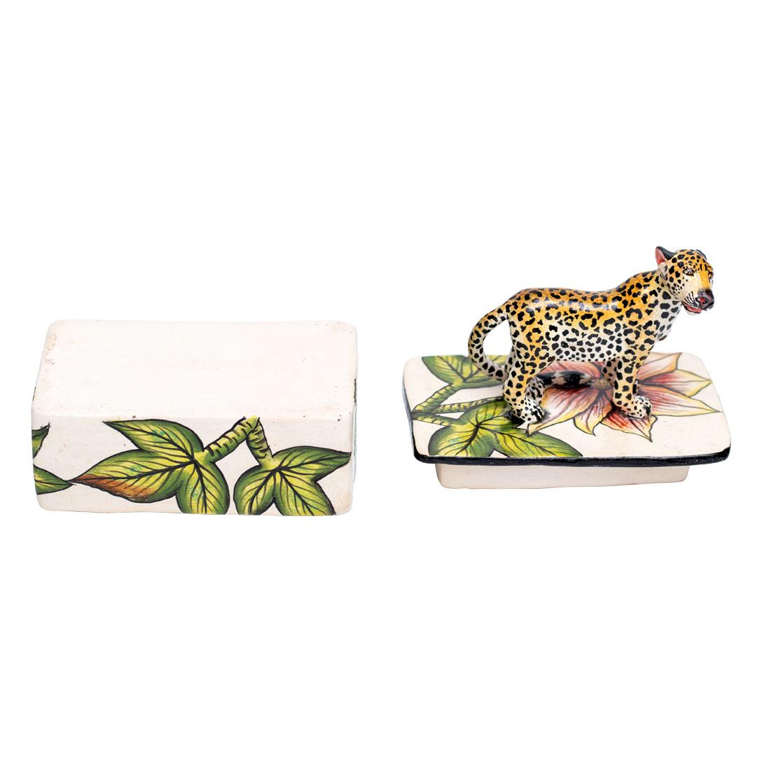South African Ceramic Leopard Jewelry Box , hand made in South Africa