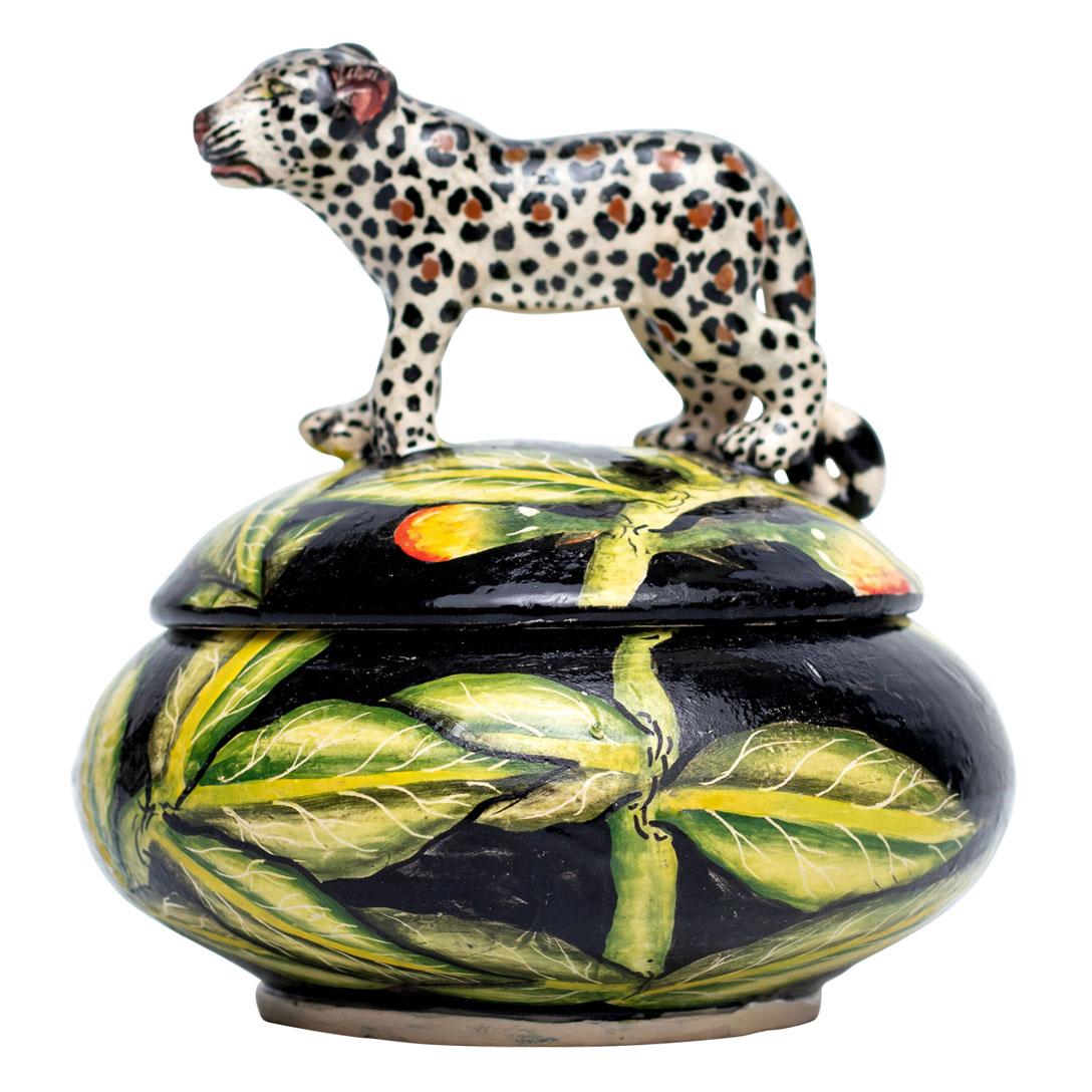 South African Ceramic Leopard Jewelry Box , hand made in South Africa