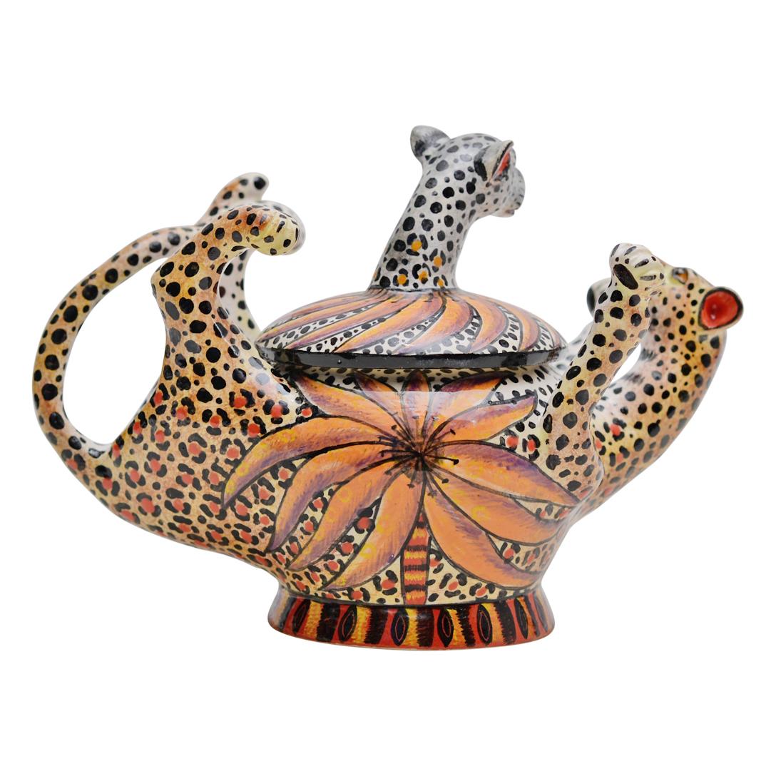 South African Ceramic Leopard Jewelry Box  , hand made in South Africa For Sale