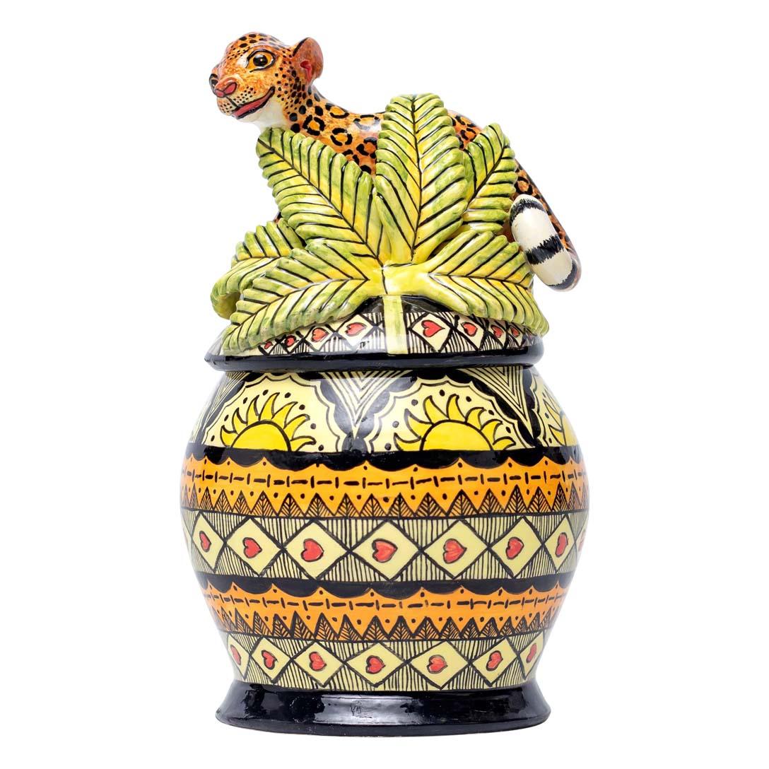 South African Ceramic Leopard Jewelry Box  , hand made in South Africa For Sale